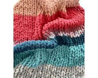 Chunky Chenille Knit Blanket | Sunset Vibes Collection | Boho Sunset Knit Blanket | Art | One of a Kind | Chunky Knit Couch Throw |