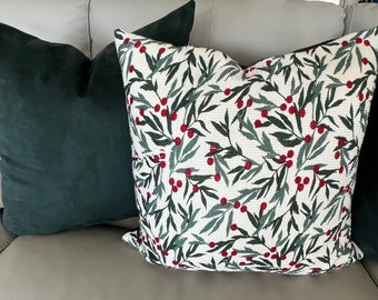 Christmas Holly Throw Pillow Cover | Holiday Pillow Cover | Cozy Holiday Decor | Double Sided| Holiday Decoration | Farm House Design