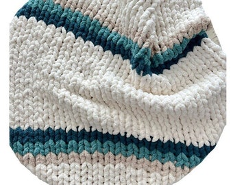 Chunky Chenille Knit Blanket | Coastal Collection | Boho Jumbo Knit Blanket | Beach House Decor | One of a Kind | Chunky Knit Couch Throw |