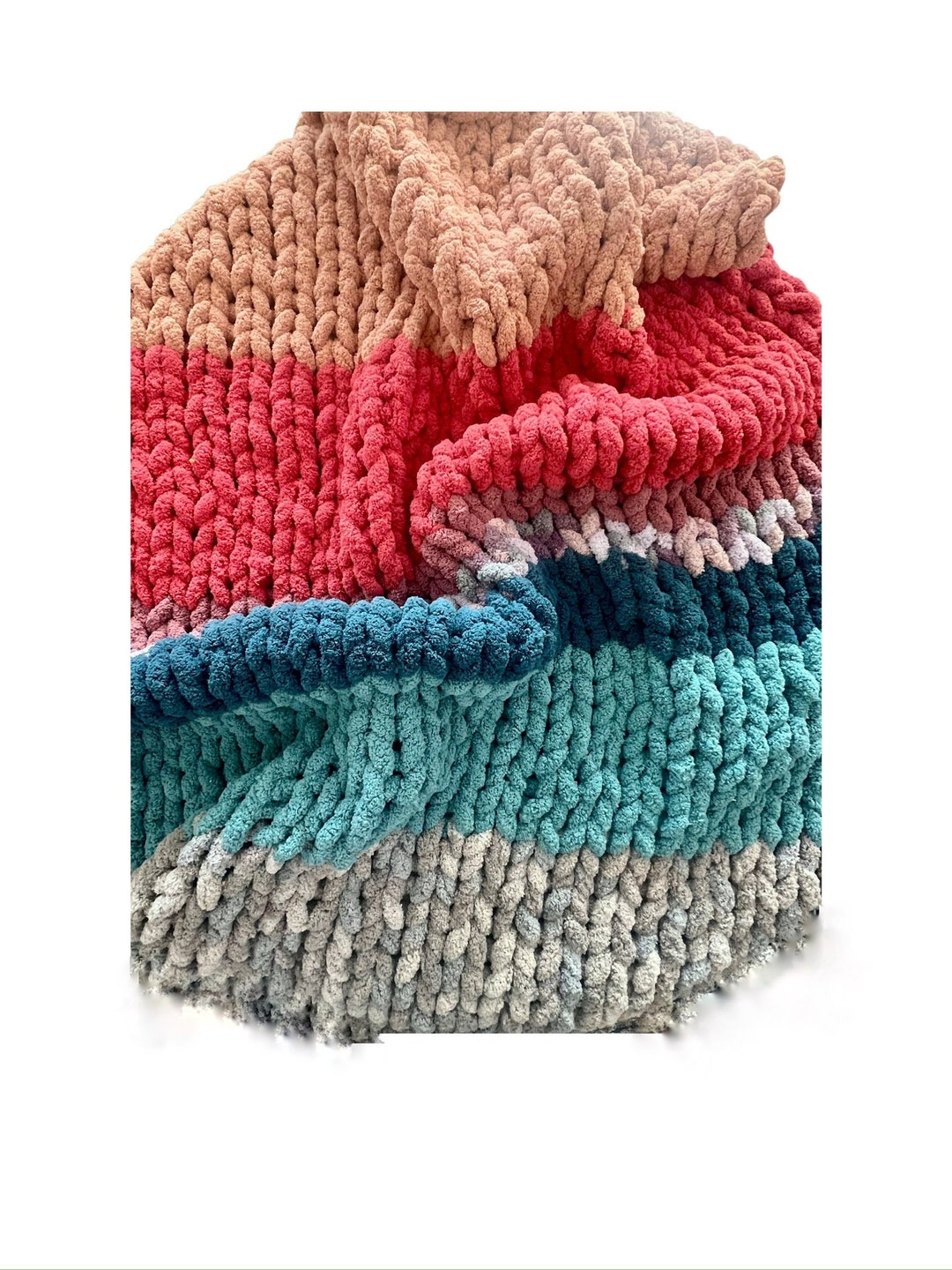 Chunky Chenille Knit Blanket Sunset Vibes Collection Boho Sunset Knit Blanket Art One of a Kind