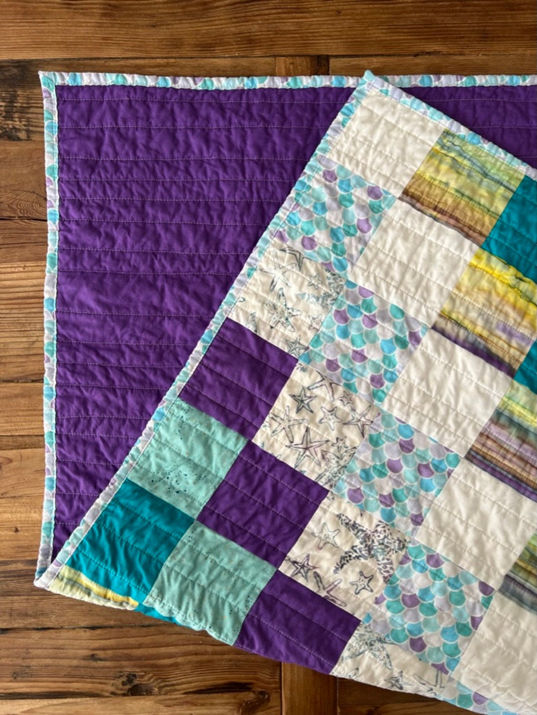 Beach House Quilt Handmade Couch Quilt Coastal Throw Blanket Starfish