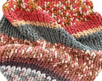 Chunky Chenille Knit Blanket | Sunset Vibes Collection | Boho | Multi Color Jumbo Knit Blanket | Chunky Knit Couch Throw | Beach House Decor