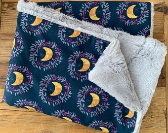 Lunar Illusion Moon Blanket in Blue | Baby | Toddler | Faux Fur | Handmade Modern Blanket | New Baby Shower Gift| Moon Lunar Comet Galaxy