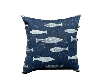 Outdoor Pillow w/ Zipper | Pillow Cover | Tropical Decor | Fish Pillow | Decorative Patio Furniture | Decorate | Removable | Coastal | Blue
