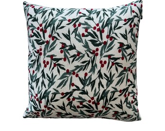 Christmas Holly Throw Pillow Cover | Holiday Pillow Cover | Warm Cozy Holiday Decor | Double Sided| Holiday Decoration | Farm House Pillow