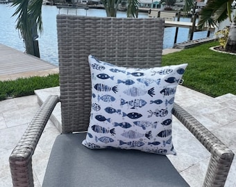 Outdoor Pillow w/ Zipper | Fish Pillow Cover | Tropical Home Decor | Removable Pillow | Decorative Patio Furniture | Decorate | Coastal