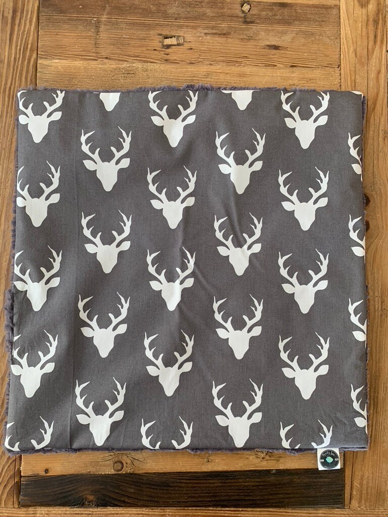 Deer Head Buck Baby Blanket in Charcoal Grey Gender Neutral Etsy