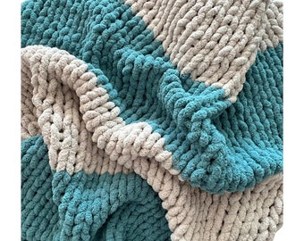 Chunky Chenille Hand Knit Blanket | Coastal Collection | Boho | Jumbo Knit | Teal | One of a Kind | Chunky Knit Couch Throw | Beach House