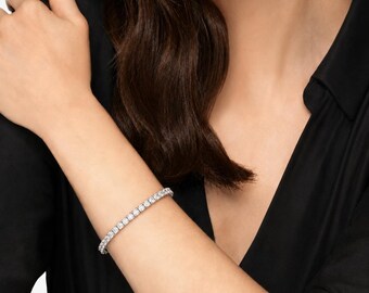 2-5 MM VVS Moissanit Tennisarmband | Runder Schnitt | 925er Silber/Sterlingsilber | besteht Diamond Tester | Geschenk für Sie/Ihn