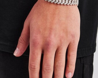 Kubanisches Armband | 14mm Cubic Zirkonia | Weiß Gold überzogene Prong Link | Calista Juwelen