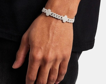 Micro Diamant Prong kubanisches Armband | 6mm | Weißgold überzogen | Geschenk für Sie/Ihn