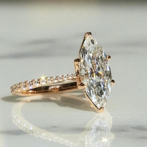 4CT Marquise Cut Moissanite Engagement Ring, 14K Solid Gold, 6 Prong With Hidden Halo Ring, Elongated Marquise, Promise Ring, Wedding Gift