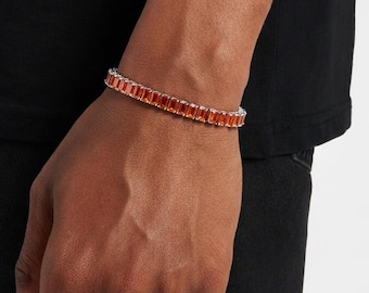 Sonnenuntergang Ombre Tennis Baguette Armband | 6mm | Weißgold überzogen | Geschenk für Sie/Ihn