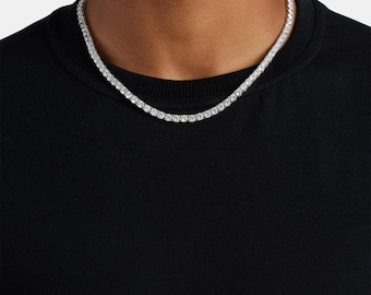 Herren CZ Tenniskette | 5 mm Weißgold überzogene Halskette | Geschenk für Ihn