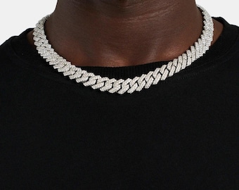 Herren Iced Out kubanische Kette | 14 mm Weißgold überzogen | CZ Stein Link-Halskette | Auffälliges Geschenk für Ihn