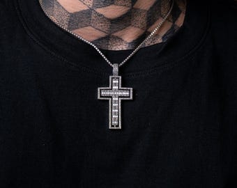 CZ Kreuz Anhänger | Weißgold überzogen | Micro Pavé Herrenanhänger