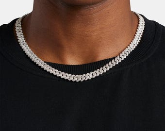Herren CZ Kubanische Gliederkette | 8 mm Weißvergoldet | Gefrorene Halskette | Geschenk für Ihn