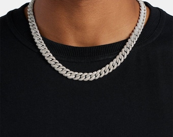 Klassische kubanische Herrenkette | 8,5 mm Weißgold überzogen | CZ Stein Link-Halskette | Geschenk für Ihn