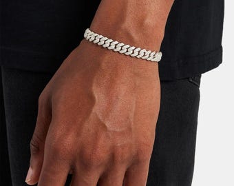 Kubanisches Armband | 8 mm Cubic Zirkonia | Weiß Gold überzogene Prong Link | Calista Juwelen