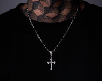 Micro Keltisches Kreuz Anhänger | Weiß Gold Plated CZ | Geschenk für Ihn