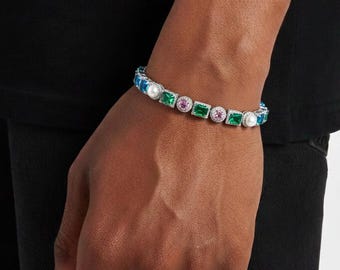 Allway Bezel & Perlenarmband | 10mm | Weißgold überzogen | Geschenk für Sie und Ihn | Zartes Stacking Armband