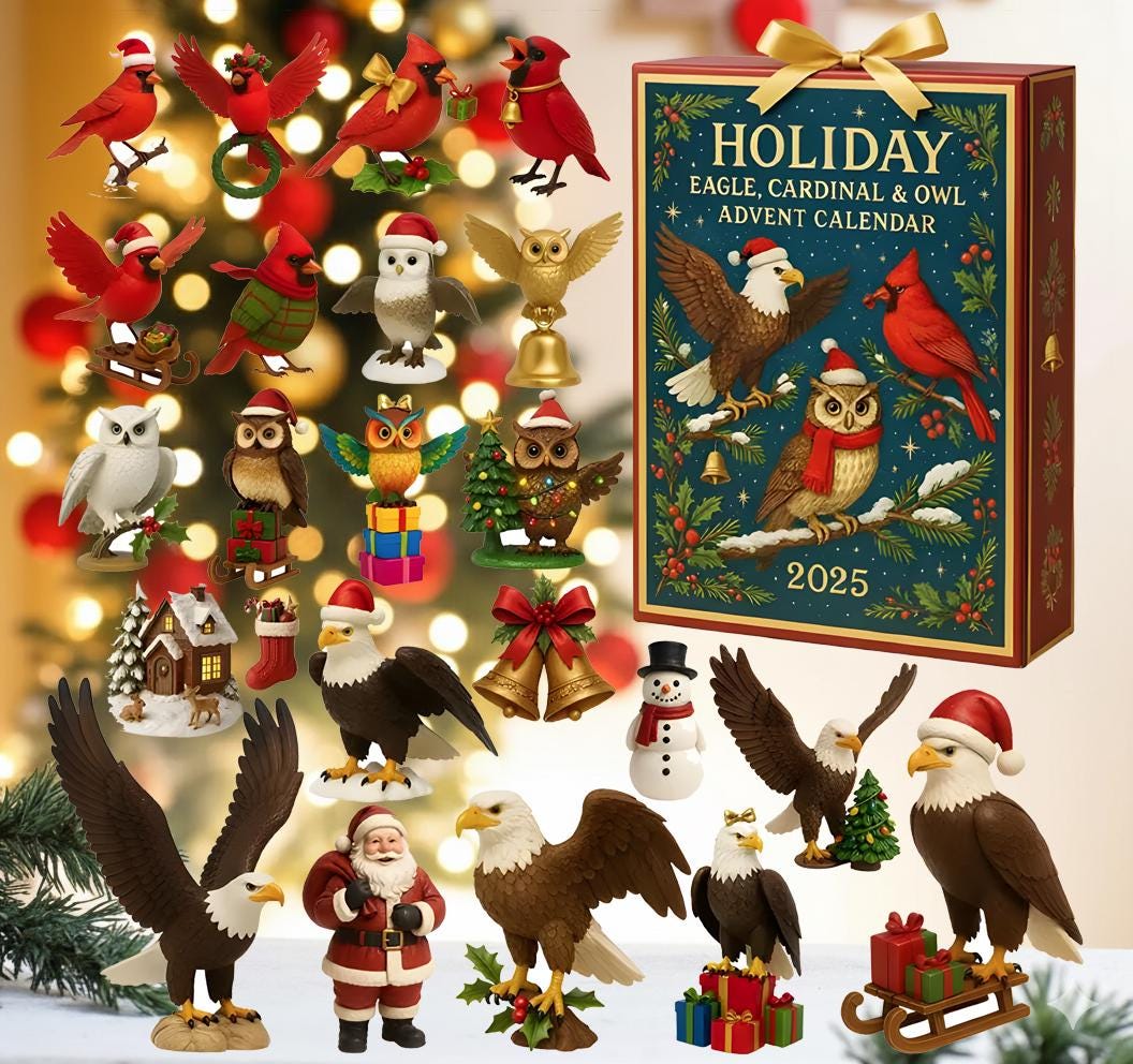 Discover Eagle Cardinal Owl Advent Calendar 2025: 24 Days Christmas Countdown Gift Box, Holiday Bird Figurines Set, Animal Christmas Decor