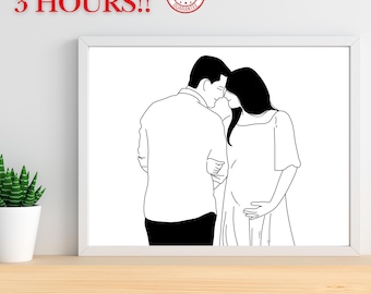 Couple Line Art Print, Romantic Wall Art, Anniversary Gift, Minimalist Drawing, Love Story Illustration, Line Art Couple, Couple Line Art