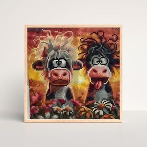 Finished Silly Cow Diamond Art: Handmade Farm Animal Decor (30x30cm, No Frame)