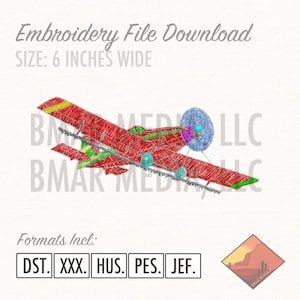 Small Single Engine Aircraft Airplane Plane Embroidery Graphic File Download 6 inches wide, 5 Different File Formats