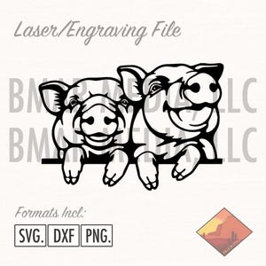 Piggy Farm Animals, Swine Pig Cute Graphic Laser Engraving SVG DXF PNG Download. 3 Formats. Glowforge, Lightburn, C02