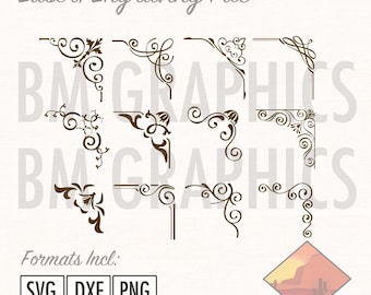 Arquivo SVG para corte a laser de canto filigranado, PNG e DXF de ornamento rústico vintage em pergaminho.