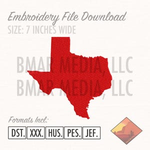 State of Texas Embroidery Graphic File Download 7 inches wide, 5 Different File Formats PES DST HUS