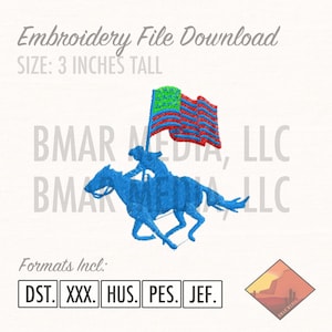 Running Horse American Flag Rodeo Flag Girl Flag Boy Graphic Embroidery File 3 Inches Wide, 5 Different File Formats.