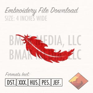 Feather Accent Feather Embroidery File 4 Inches Wide, 5 Different File Formats.