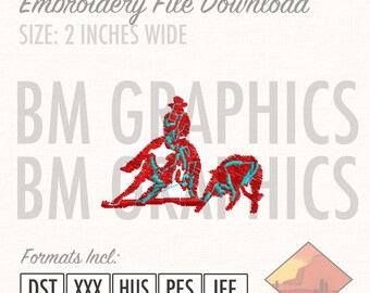 Western Cutting Horse Cow Equestrian NCHA Equine Graphic Embroidery File Download 2 Inches Wide in 5 Different Formats.