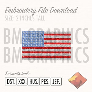 Nedladdning av grafikfil för broderi av amerikanska flaggan i USA, 5 tum bred, 5 olika filformat