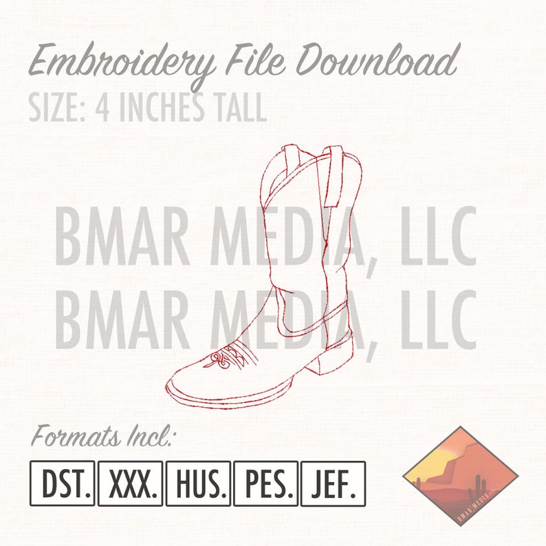 Western Rodeo Boot Outline Embroidery Graphic File Download 4 Inches ...