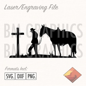Praying Cowboy Cross Horse God Prayer Laser Engraving File/Graphic Download. 3 File Formats. Glowforge, Lightburn, C02 Laser Machine