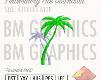 Cali California Palm Tree Sunny Miami Beach Embroidery Graphic File Download 4 inches wide, 5 Different File Formats