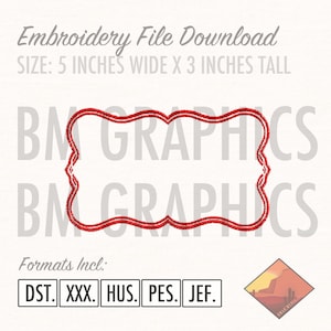 May include: An embroidery file download graphic with a red decorative frame, 5 inches wide by 3 inches tall. The image includes the text "Embroidery File Download" and lists file formats: DST, XXX, HUS, PES, and JEF.