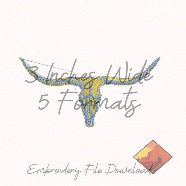 Bull Skull Cow Skull Horns Embroidery Graphic File Download 3 inches wide, 5 Different File Formats