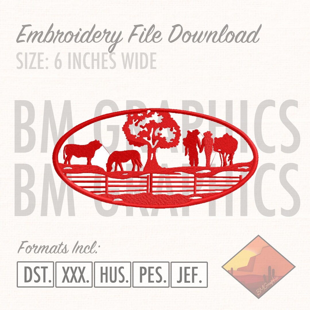 Embroidery Design Ranch Sorting Farm Family Cowboy Horse Ranch Scene Graphic Embroidery File Download 6 ...
