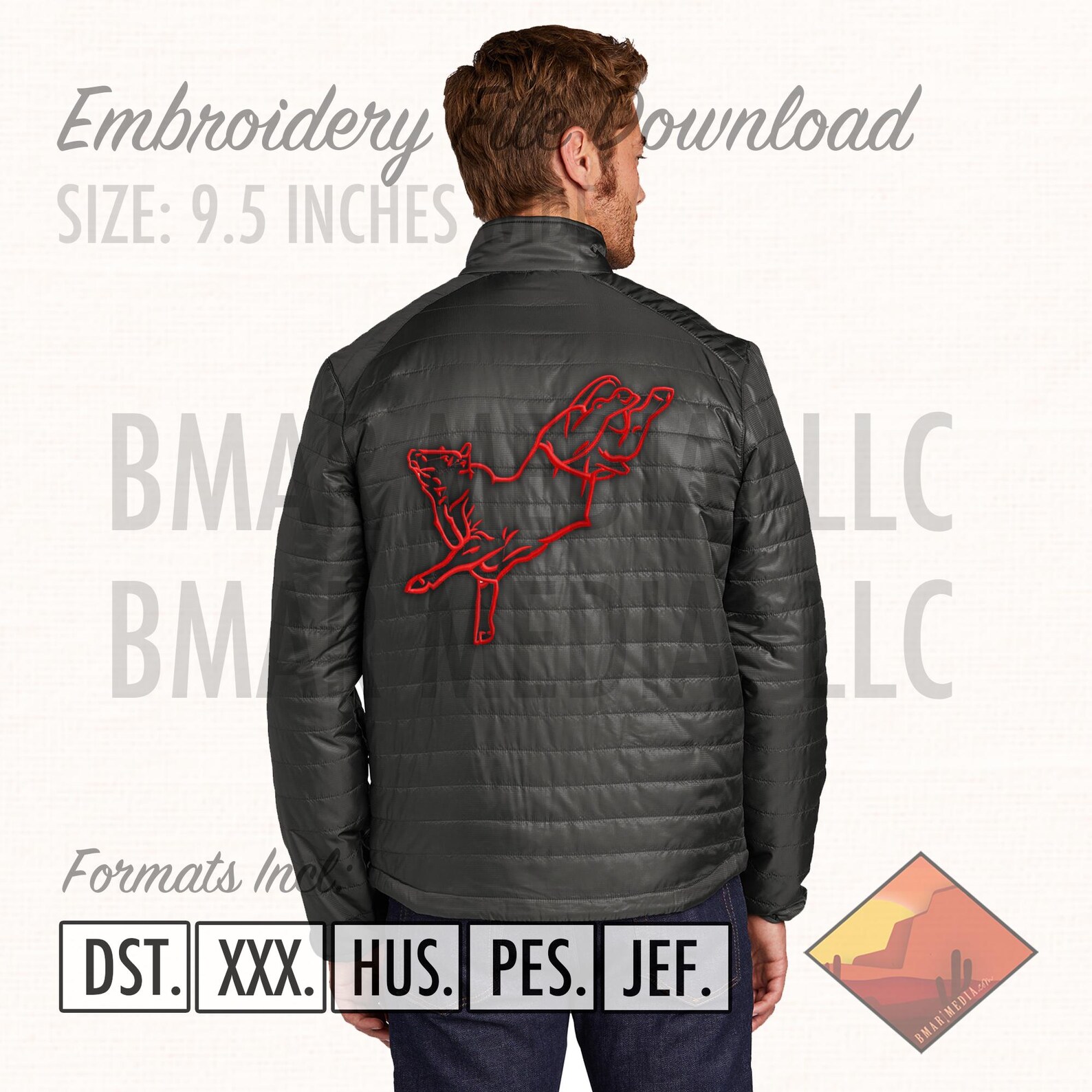 Bucking Bull Western Rodeo Jacket Graphic Embroidery File Download 9.5 ...