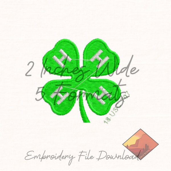4H Clover Embroidery Graphic File Download 2 inches wide, 5 Different File Formats