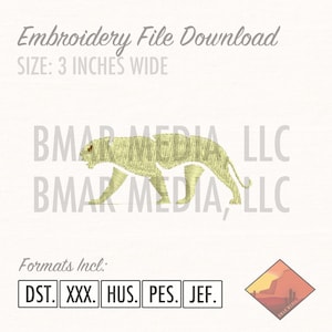 Puede incluir: Diseño bordado de un león amarillo caminando, 7,6 cm de ancho. El diseño está disponible en los siguientes formatos: DST, XXX, HUS, PES, JEF.