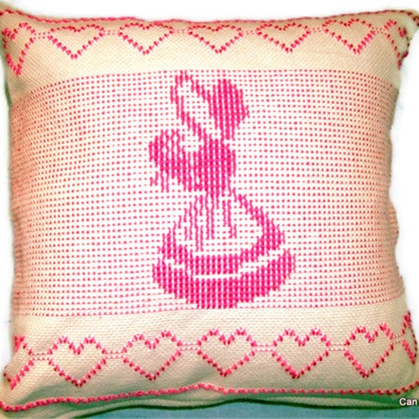 SALE Pillow Cover Handwoven Swedish Weaving Pink Girl Hearts