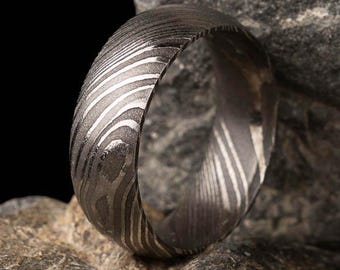 Damascus Mens Ring with Custom Widths, Wedding Rings, Engagement Rings, Statement Rings, Rustic and Viking Style Vintage Ring