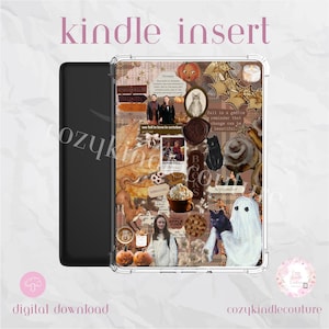 Bookish Autumn Kindle Insert: Cozy Plaid Pumpkin E-Reader Decor (PDF Digital Download) - Clear Case Insert with PNG Clipart