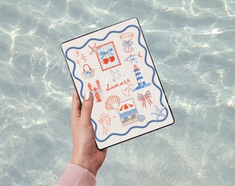 Kindle Insert Blue Coastal Summer Aesthetic: Bookish E-Reader Decor (PDF Digital Download) - Clear Case Accessory with PNG Clipart