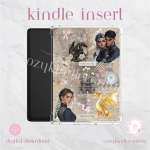 Inserto para Kindle Romantasy Dragon: Decoración acogedora para lectores electrónicos con temática de fantasía y libros (Descarga digital en PDF) - Inserto transparente con imágenes PNG